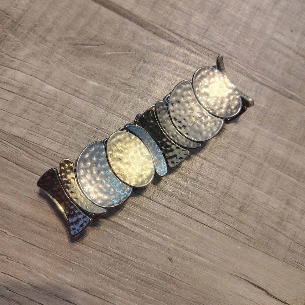 Mixed Metal Hammered Stretch Bracelet‎ Silver Gold Gunmetal Celestial Boho Cuff